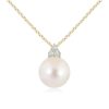 925 Sterling Silver 8MM Freshwater Cultured Pearl Pendant Trio Diamond - Image 2