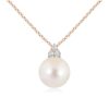 925 Sterling Silver 8MM Freshwater Cultured Pearl Pendant Trio Diamond - Image 3