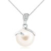 925 Sterling Silver 8MM Freshwater Cultured Pearl Spiral Diamond Pendant Accent