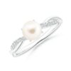 925 Sterling Silver 8MM Freshwater Cultured Pearl Twist Shank Diamond Ring Pave