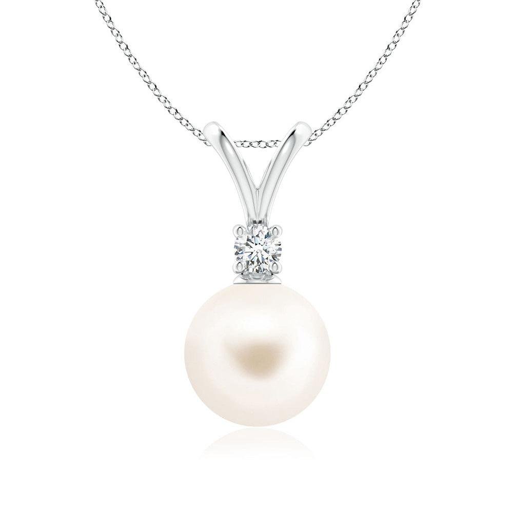 925 Sterling Silver 8MM Freshwater Cultured Pearl V Bale Pendant