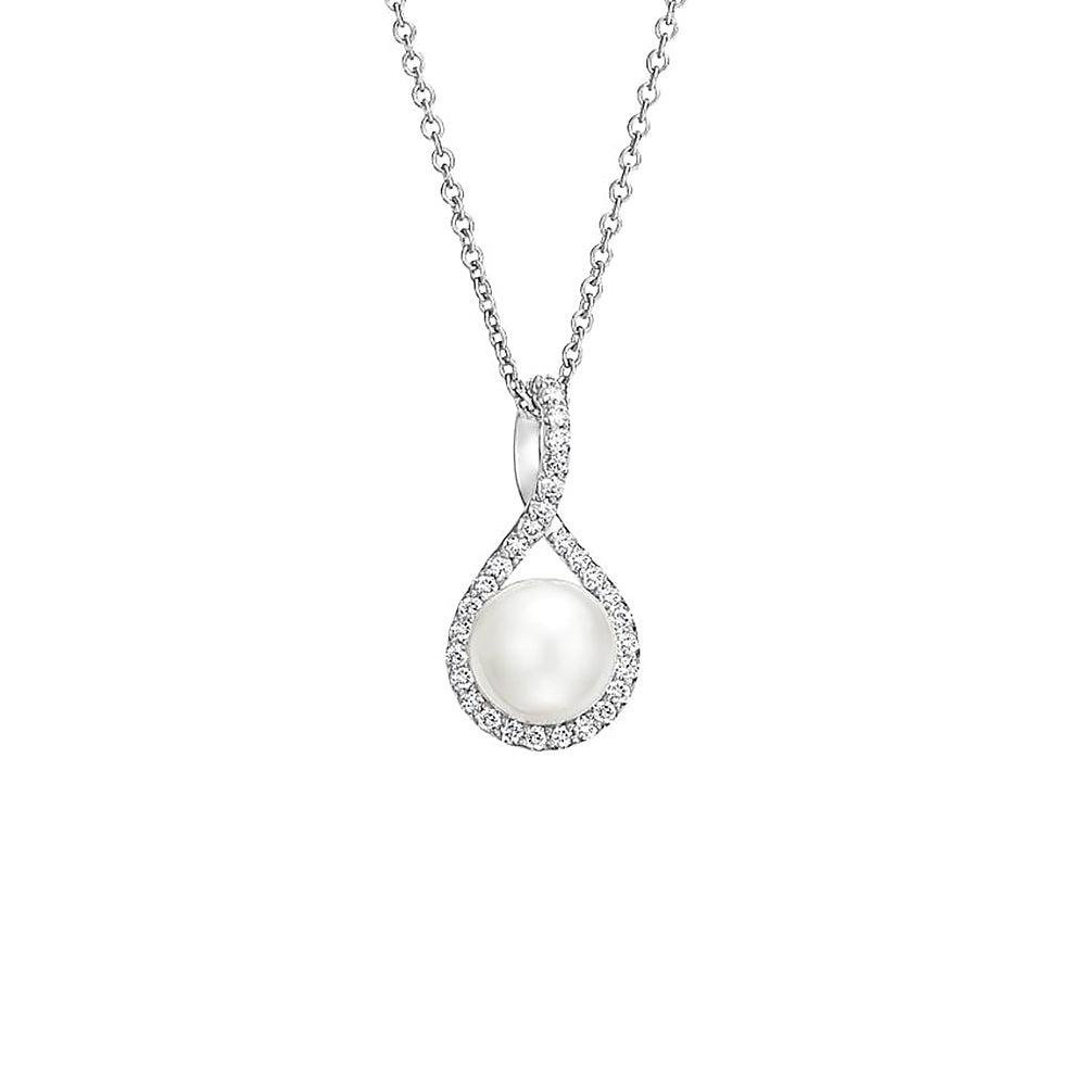 925 Sterling Silver 8MM Pave Twist Freshwater Cultured Pearl Pendant