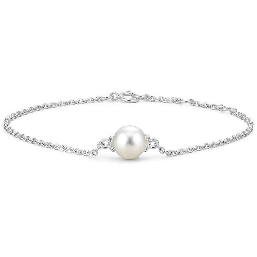 925 Sterling Silver 8MM Solitaire Freshwater Cultured Pearl Bracelet
