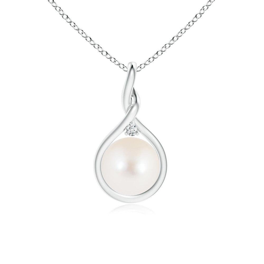 925 Sterling Silver 8MM Twist Freshwater Cultured Pearl and Diamond Pendant