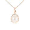 925 Sterling Silver 8MM Twist Freshwater Cultured Pearl and Diamond Pendant - Image 3