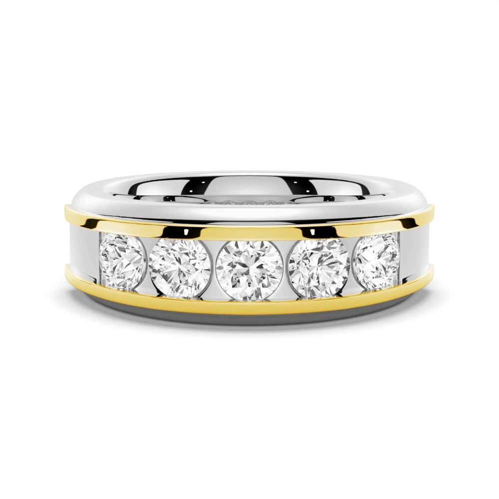 925 Sterling Silver 8MM Two Tone Channel Set Diamond Men Wedding Band