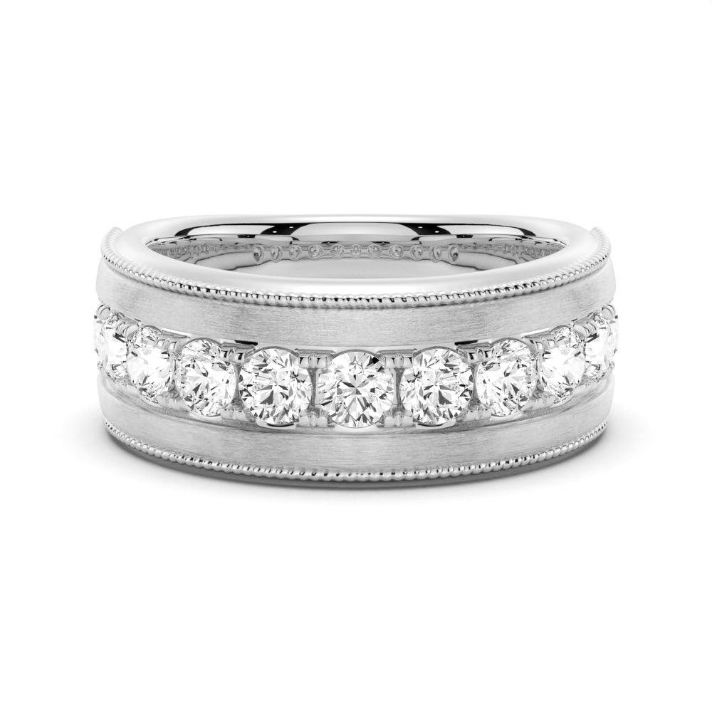 925 Sterling Silver 9MM Diamond Men Wedding Band