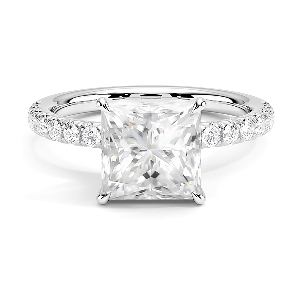 925 Sterling Silver Accented Solitaire Princess Cut Diamond Engagement Ring