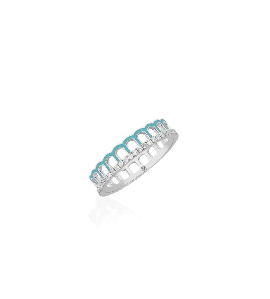 925 Sterling Silver Alma Aqua Arch Diamond Ring