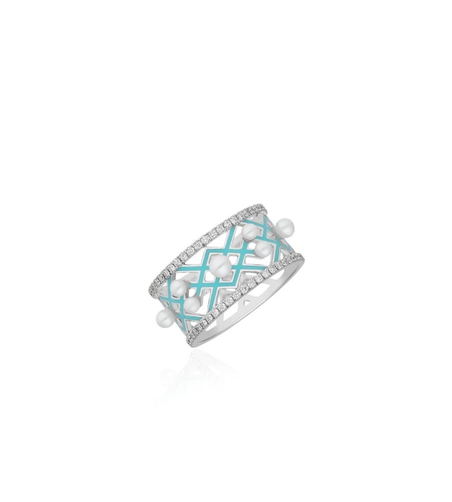 925 Sterling Silver Alma Aqua Knuckle Diamond Ring