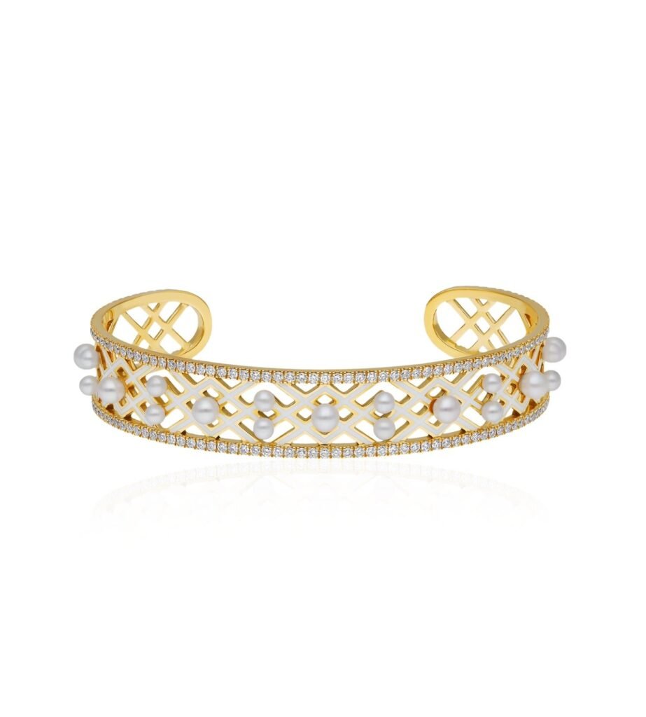 925 Sterling Silver Alma Ivory Knuckle Diamond Bangle