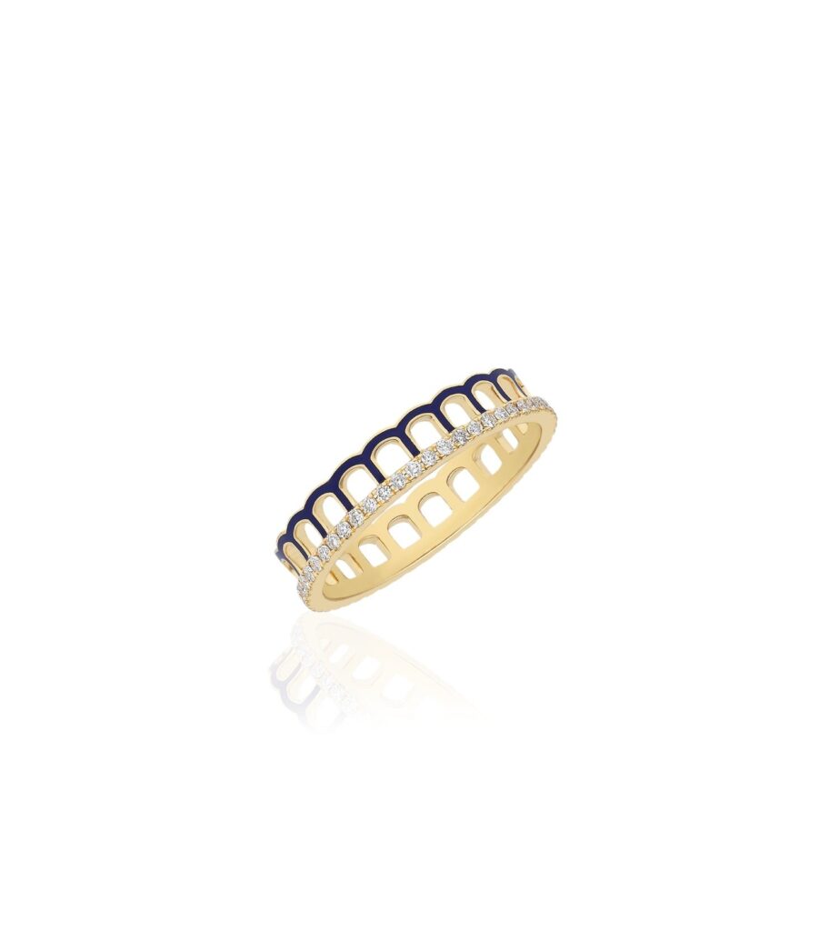 925 Sterling Silver Alma Lapis Arch Diamond Ring