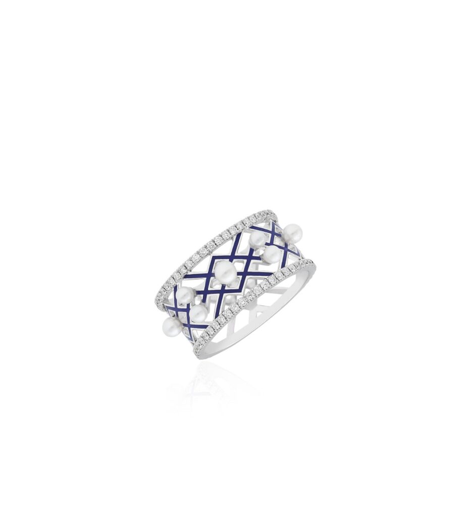 925 Sterling Silver Alma Lapis Knuckle Diamond Ring