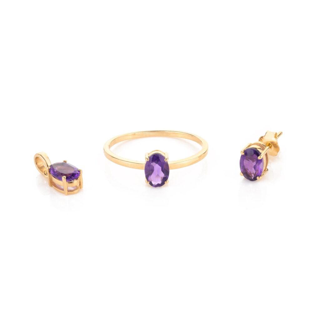 925 Sterling Silver Amethyst Combo Set Ring