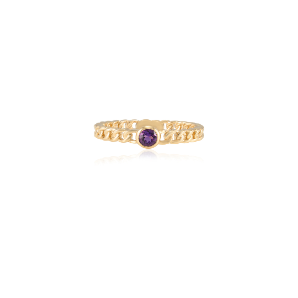 925 Sterling Silver Amethyst Dainty Chain Ring