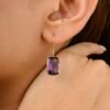 Amethyst dangle earrings with bezel-set cushion-cut gemstones
