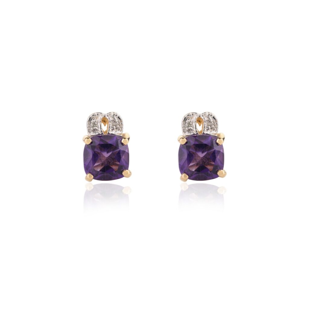 925 Sterling Silver Amethyst Diamond Stud Earrings