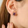 925 Sterling Silver Amethyst Diamond Stud Earrings - Image 2