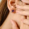 925 Sterling Silver Amethyst Diamond Stud Earrings - Image 5