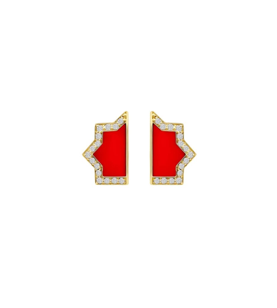 925 Sterling Silver Andalus Edge Coral Diamond Earrings