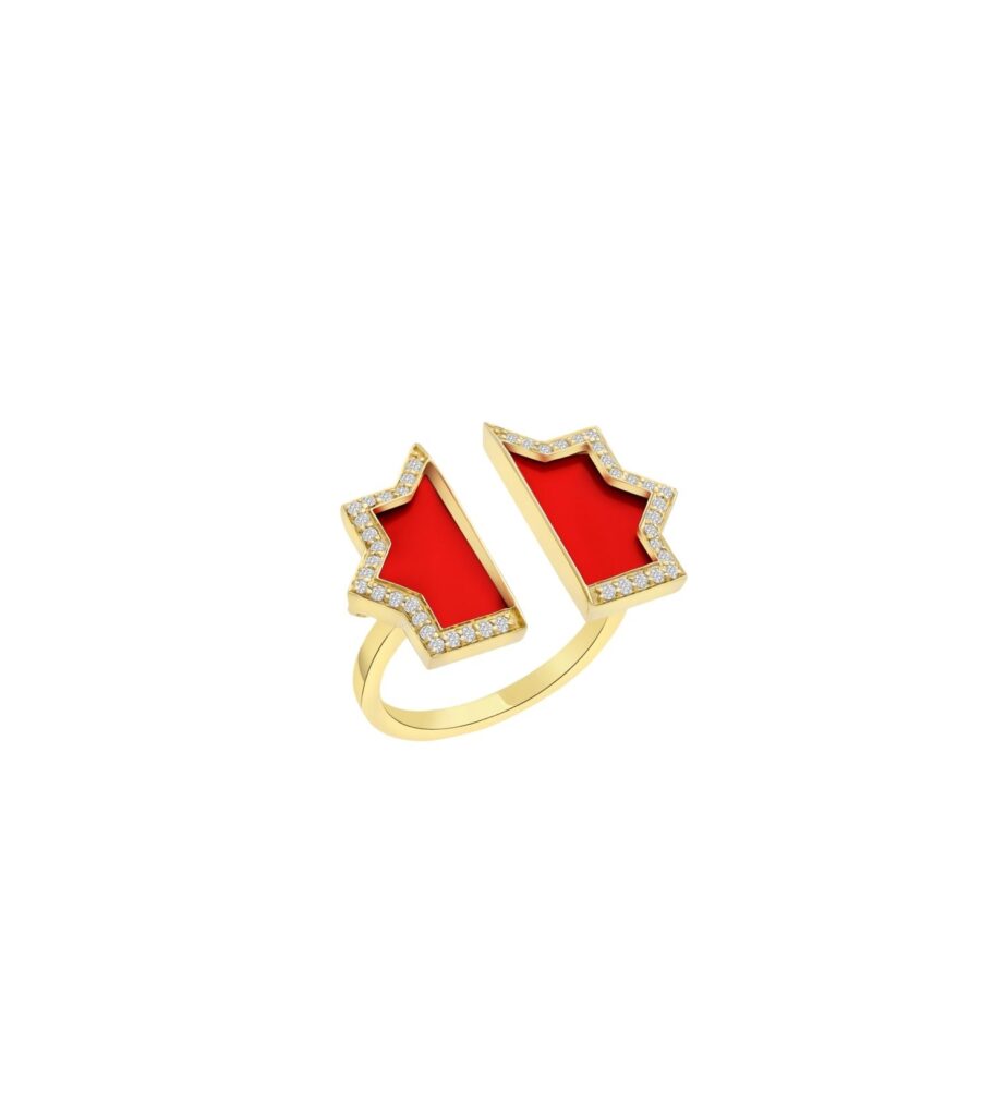 925 Sterling Silver Andalus Edge Coral Diamond Ring