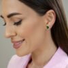 Sterling silver earrings with green onyx and diamond accents