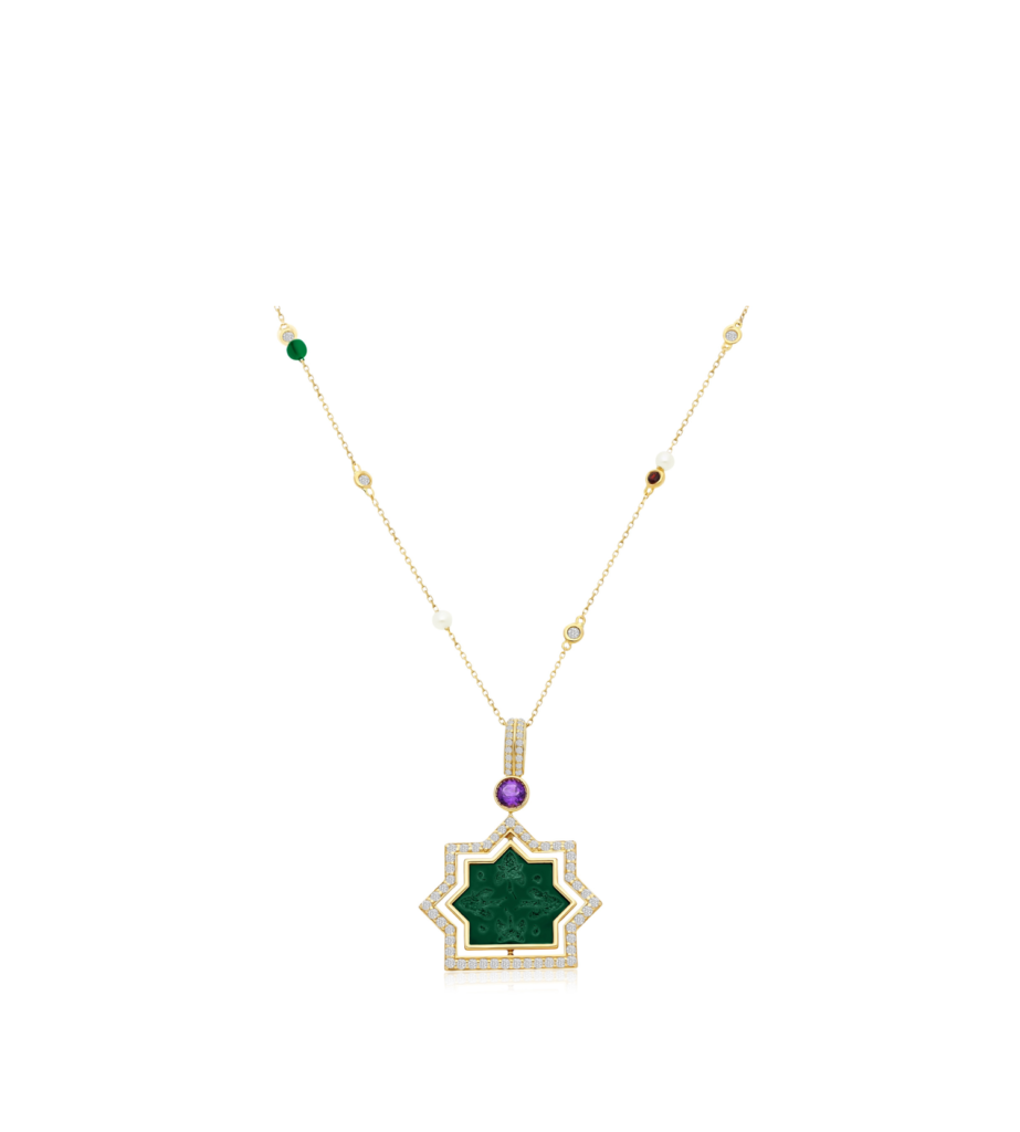 925 Sterling Silver Andalus Green Onyx Diamond Pearl Pendant