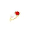 925 Sterling Silver Andalus Knuckle Coral Diamond Pearl Ring