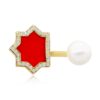925 Sterling Silver Andalus Knuckle Coral Diamond Pearl Ring - Image 3