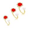 925 Sterling Silver Andalus Knuckle Coral Diamond Pearl Ring - Image 5