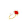 925 Sterling Silver Andalus Maxi Coral Diamond Pearl Ring
