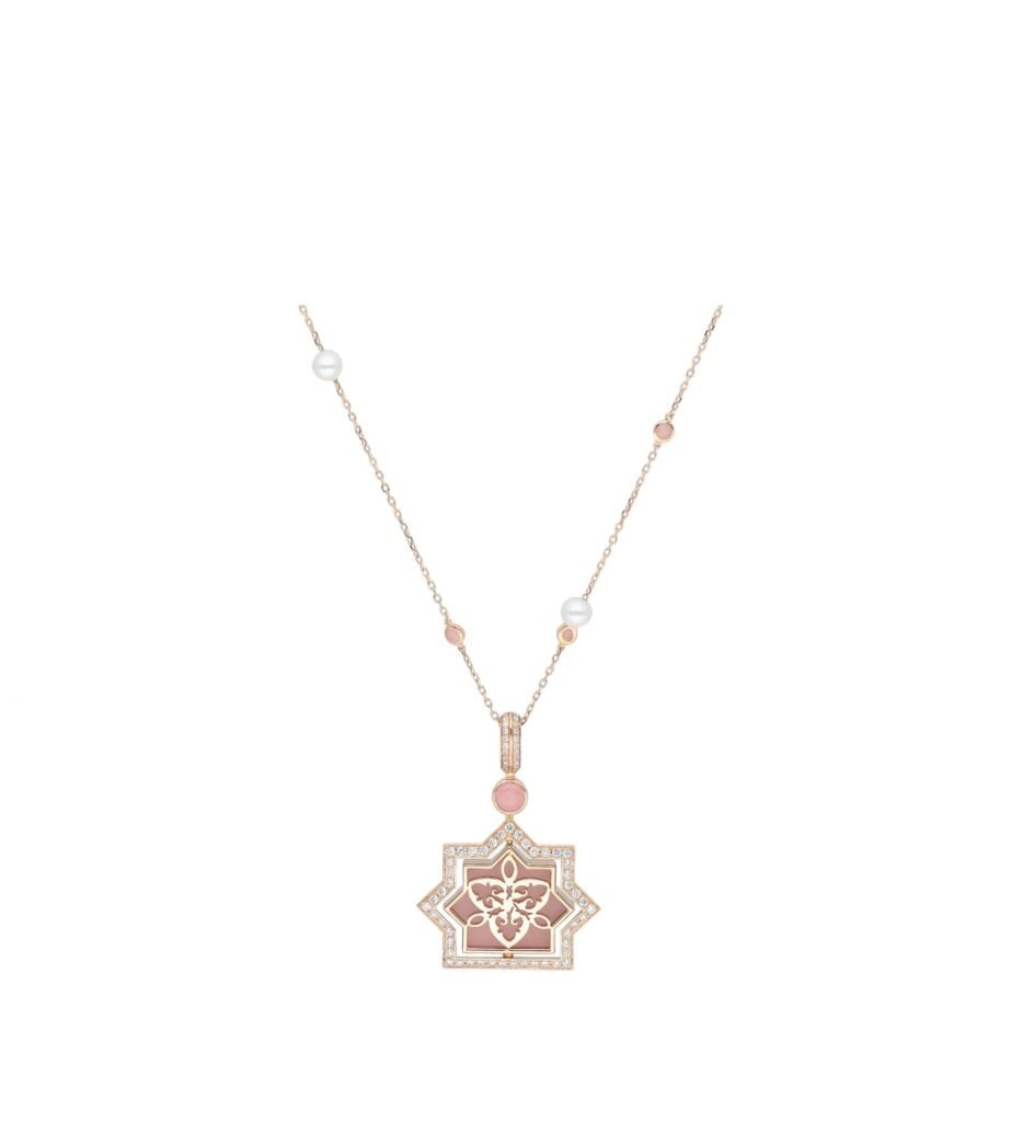 925 Sterling Silver Andalus Rose Quartz Diamond Pearl Pendant