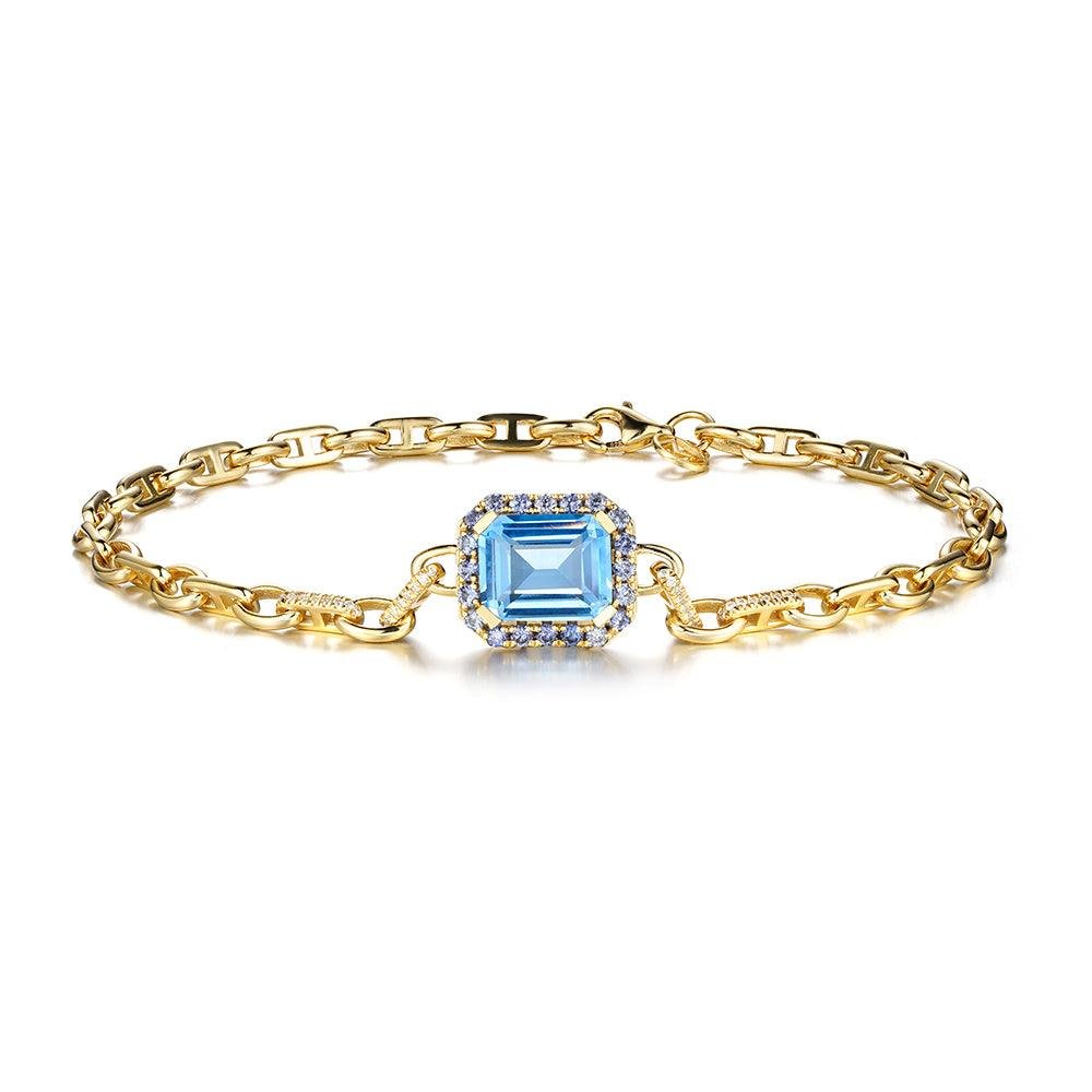 925 Sterling Silver "aqua Earth Conservation Champion" Aquamarine and Sapphire Diamond Bracelet
