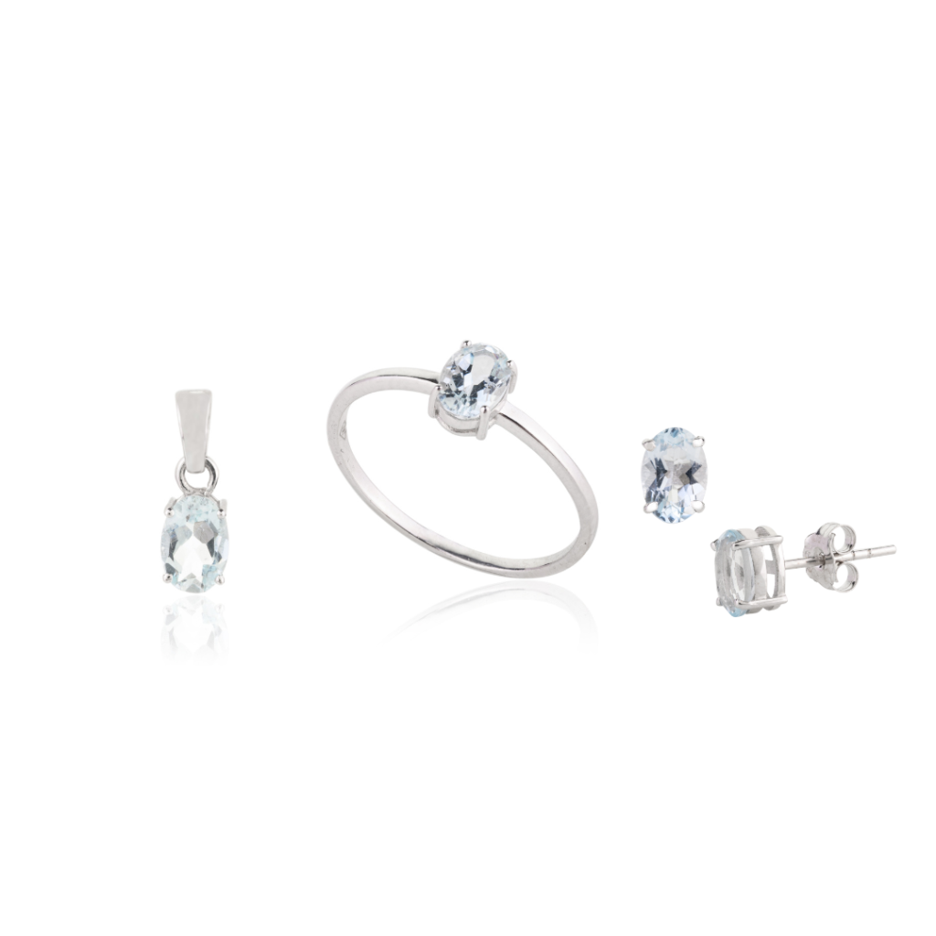 925 Sterling Silver Aquamarine Combo Set Ring
