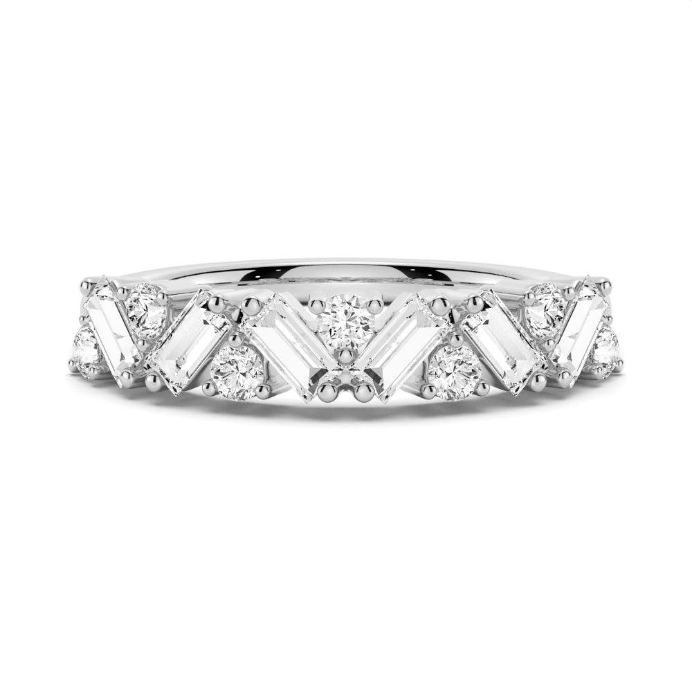 925 Sterling Silver Art Deco Round and Baguette Diamond Wedding Band
