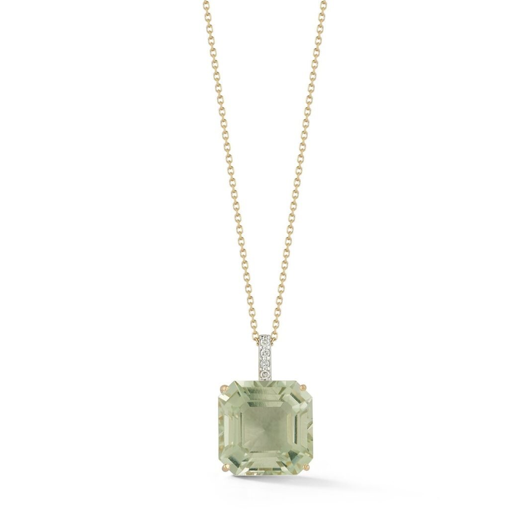 925 Sterling Silver Asscher Cut Green Amethyst Diamond Necklace