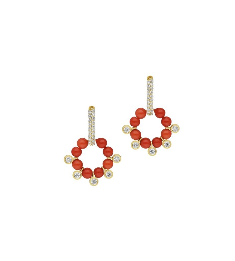925 Sterling Silver Aura Coral Diamond Earrings