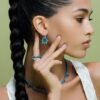 925 Sterling Silver earrings with turquoise accent and diamond details