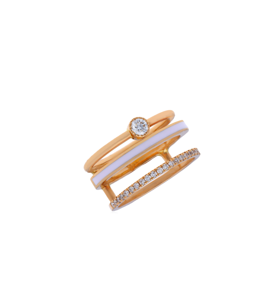 925 Sterling Silver Baby Pink Three Row Diamond Ring