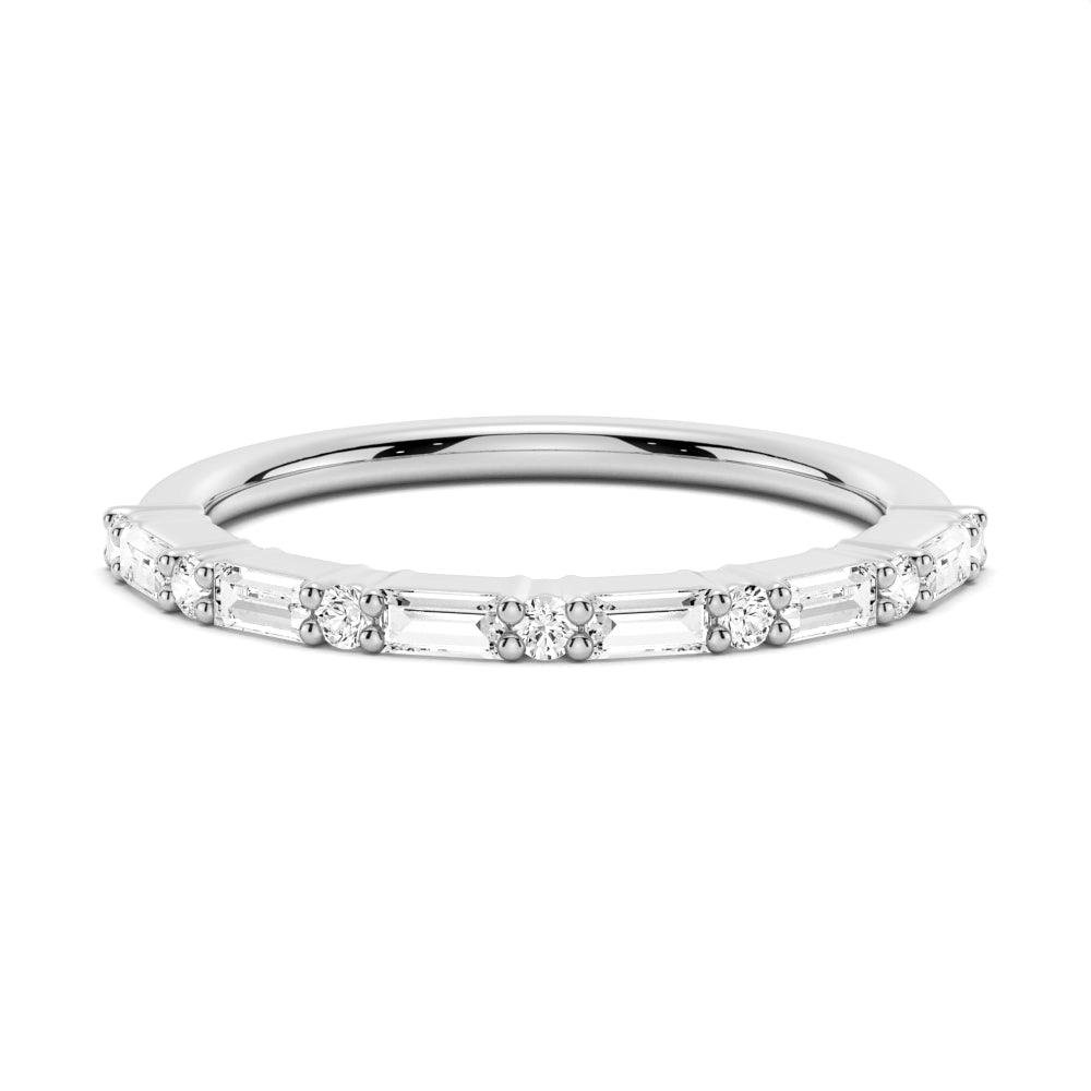 925 Sterling Silver Baguette and Round Prong Diamond Anniversary Band
