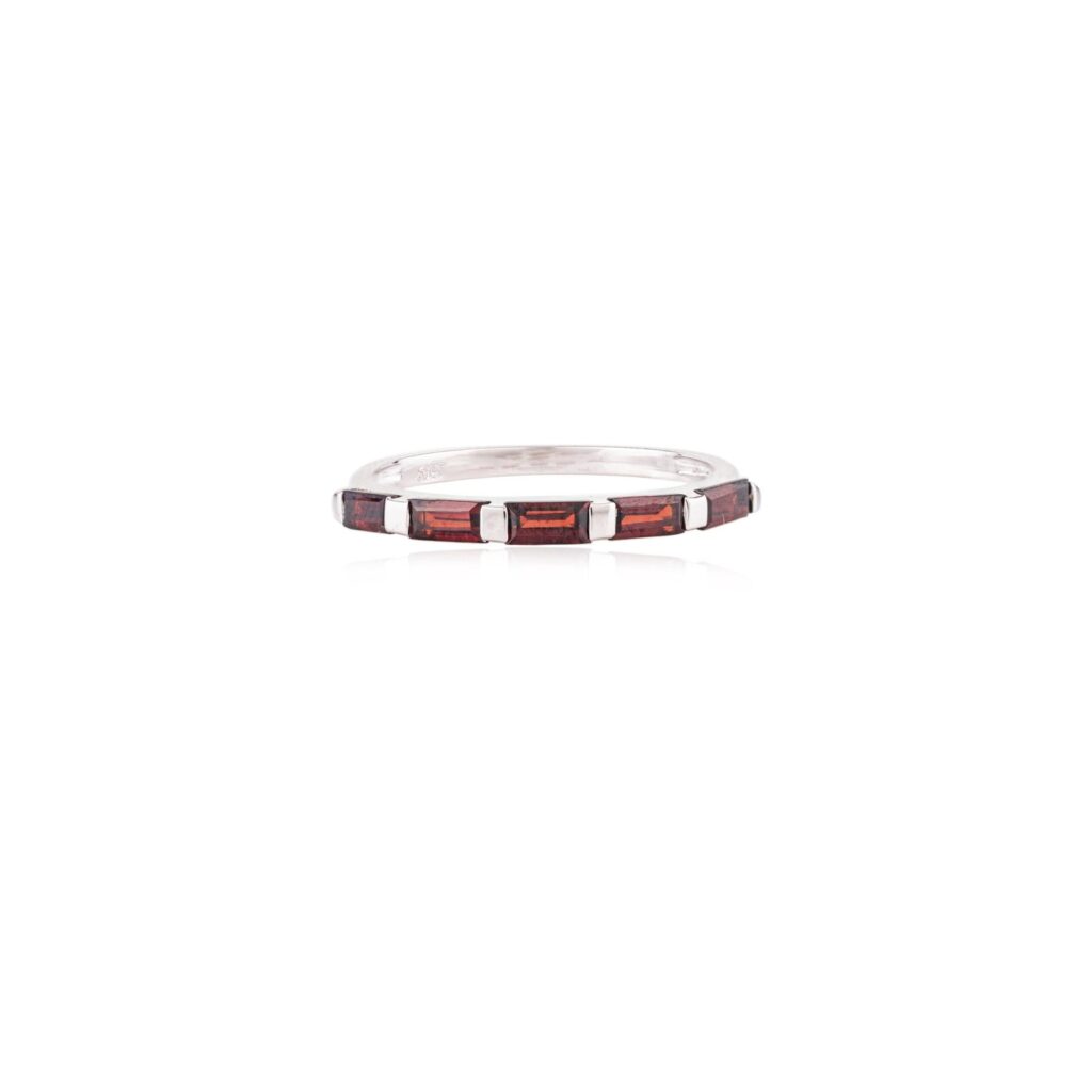 925 Sterling Silver Baguette Cut Garnet Half Eternity Band