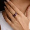 925 Sterling Silver Baguette Cut Garnet Half Eternity Band - Image 6