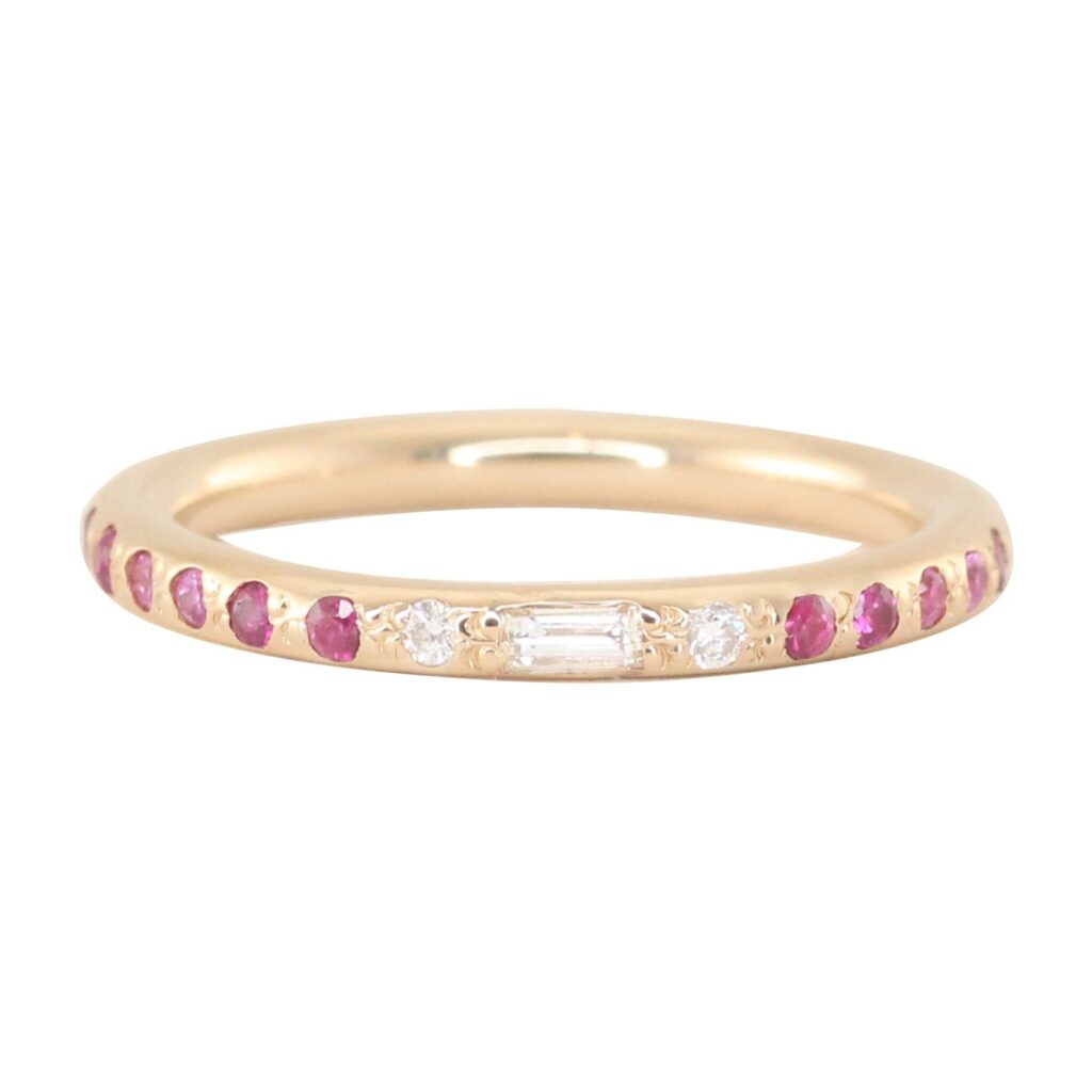 925 Sterling Silver Baguette Diamond and Ruby Band