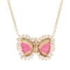 925 Sterling Silver Baguette Diamond Baby Watermelon Tourmaline Butterfly Necklace