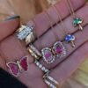 925 Sterling Silver Baguette Diamond Baby Watermelon Tourmaline Butterfly Necklace - Image 2