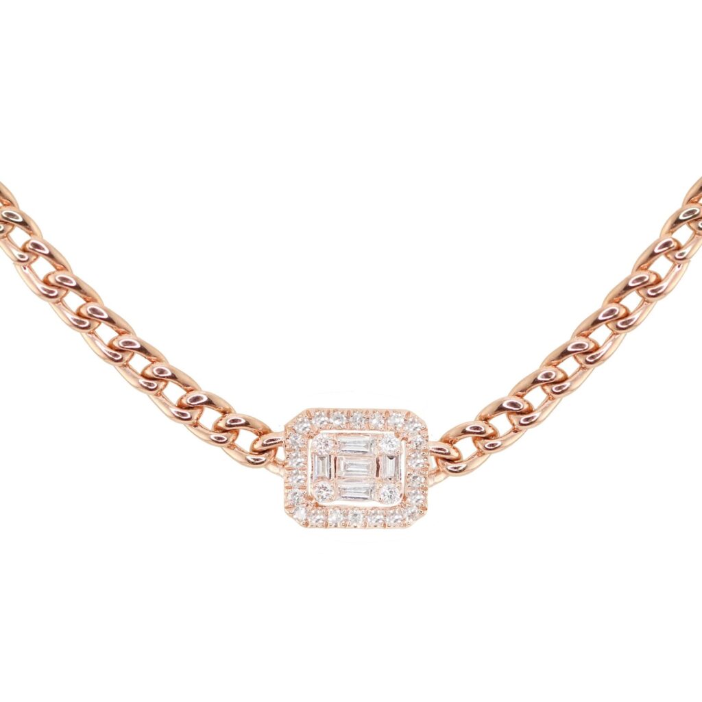 925 Sterling Silver Baguette Diamond Chain Necklace