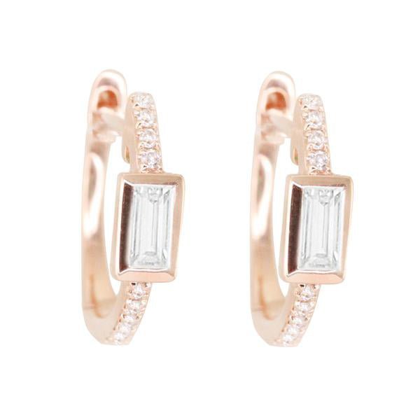 925 Sterling Silver Baguette Diamond Mini Hoop