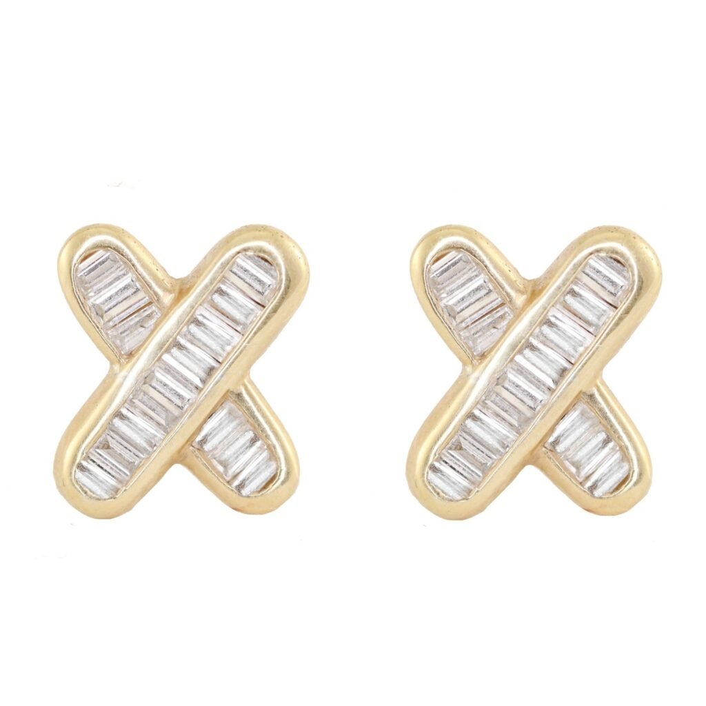 925 Sterling Silver Baguette Diamond X Stud