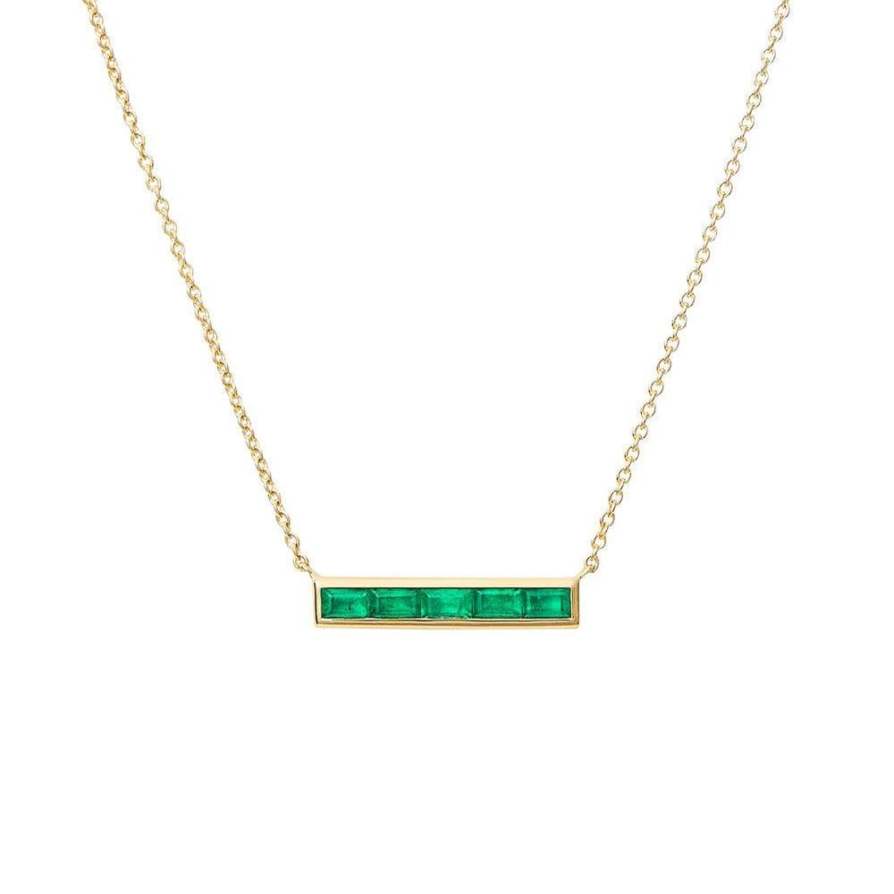 925 Sterling Silver Baguette Emerald Bar Necklace