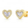Sterling silver stud earrings with a heart-shaped baguette design